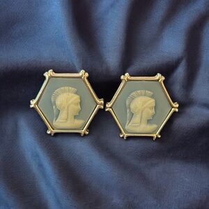 Vintage Wedgwood Blue Incolay Stone faux Cameo Greek Mythology cuff links.